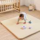 Vegan Leather Baby Play Mat for Floor, 50x50 Thick Foam Soft Padded Playpen Mat with Wipe-Clean and Waterproof Removable Cover for Babies and Toddlers Infants (Beige)