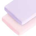 Crib Sheets Girl, 2 Pack Baby Sheets for Standard Crib Mattress & Toddler Bed Mattress, Snug Fit Breathable Soft Fitted Crib Sheet, Pink & Violet