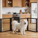 Vantas Dog Gate Indoor with Door, Freestanding, Foldable, 144" W x 30" H
Pet Gate for Doorways, Stairs, Metal Puppy Safety Fence, Extra Wide, Easy to Move, With Support Feet, 6 Panels, Black