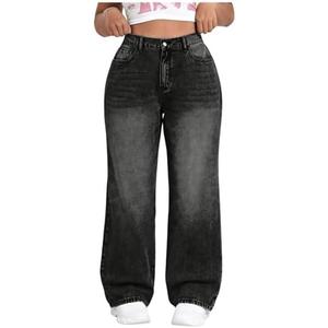 SOLY HUX Women's Plus Size High Waisted Denim Pants Straight Leg Casual Jeans, XL