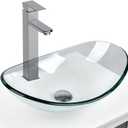Bathroom Boat Shape Artistic Glass Vessel Sink Free Chrome Faucet and Pop-up Drain Set, Clear