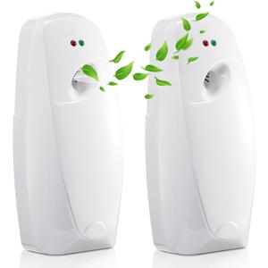 Maxcheck Automatic Air Freshener Spray Dispenser 2 Pack Wall Mounted Free Standing Restroom Air Freshener Battery Operated Automatic Sprayer Dispenser for Home Bathroom Commercial Time Scent(White)