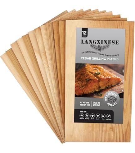 Langxinese Bigger 12 PK, Cedar Planks for Grilling Salmon,11"x 5.5" Better Smoking, Add Best Smoky Flavor to Salmon, Veggies, Restaurant Quantity