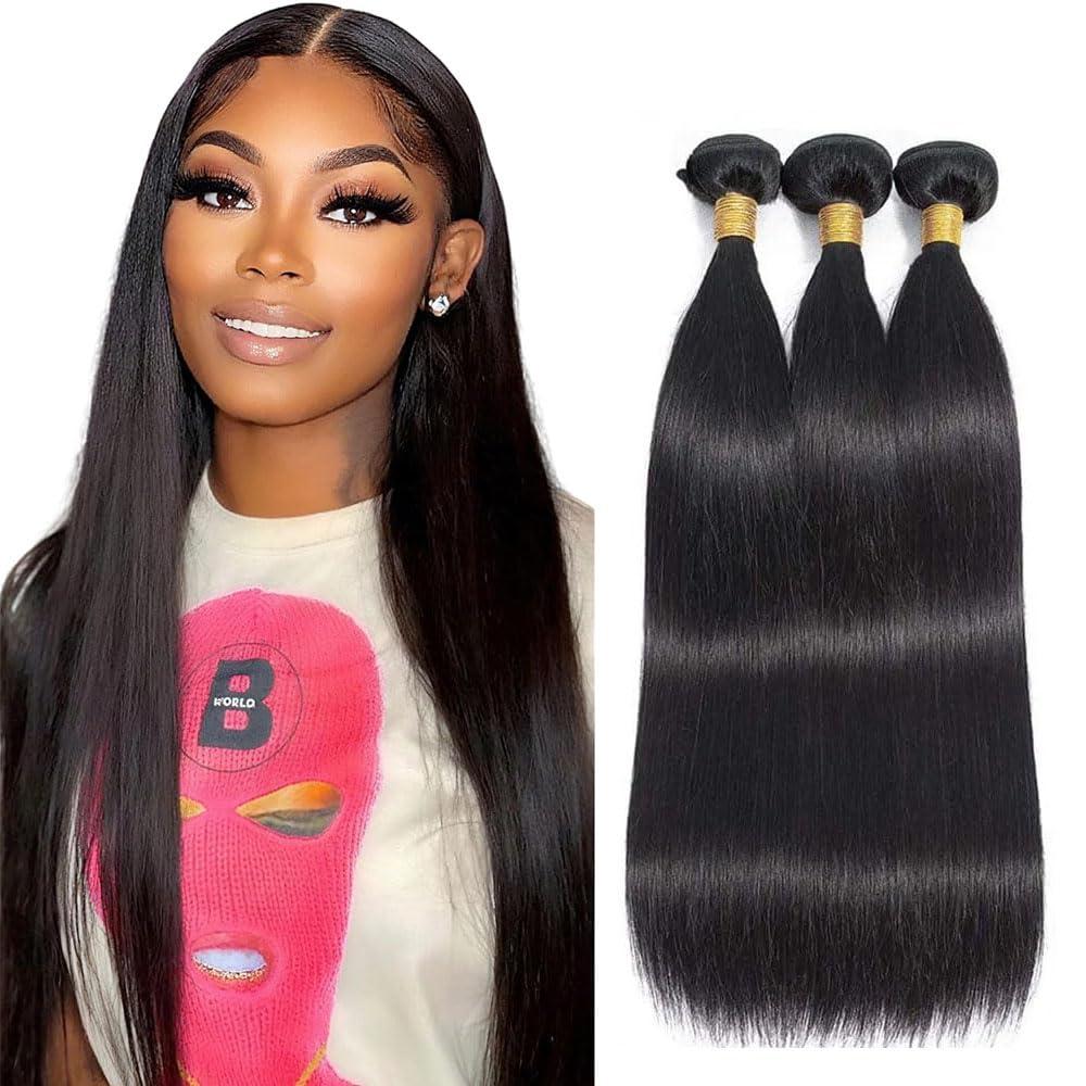 Straight Human Hair Bundles 28 30 32 Inch Unprocessed Brazilian Virgin Straight 3 Bundles Human Hair Natural Black