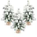 AuldHome Design Mini Christmas Trees (3-Pack, 10-Inch, Flocked); Canadian Pine Greenery Tabletop Holiday Decor