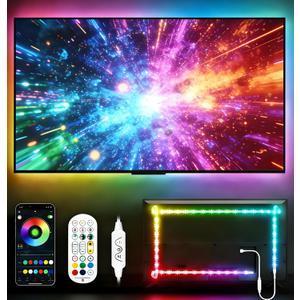 TV Led Backlight, 16.4ft RGB LED Lights for TV Smart Led Lighting for 65-85inch Monitor,USB Strip Lights Behind TV, Color Changing Sync with Music, Bluetooth App Controlled Led Lights for Home Decor