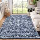 KILOCOCO Area Rug 4x6 Entryway Rug Washable Printed Vintage Floral Rubber Backed Non Slip Indoor Kitchen Rugs for Laundry Room Playroom Bedroom Living Room Moroccan Area Rugs, Navy Blue
