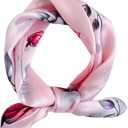 Mulberry Silk Scarfs Neck Scarf 21" Small Square Scarfs hair scarf bandana Neckerchief Headscarf for Women (Pink Flower)