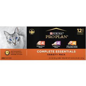 Purina Pro Plan Gravy, High Protein Wet Cat Food Variety Pack, Complete Essentials Chicken and Turkey Favorites - (2 Packs of 12) 3 oz. Cans