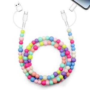 Aolcev USB C Cable 4 in 1 Multi Beaded for iPhone Charger Cord MFi Certified 3.3FT Fast Charging Cable 66W Chubby USB A Type C IOS Cable Compatible with iPhone 16 15 14 Pro Max/iPad/Galaxy S25 Colored