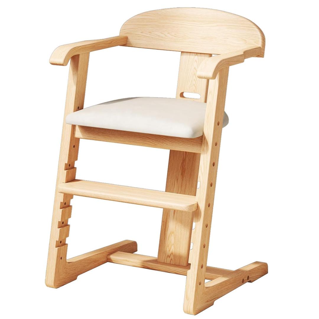 DOMGMUWUJEE Solid Wood Toddler Dining Chair - Adjustable Height Easy to Clean Toddler high Chair - Kids high Chair from 3 Years to 200 Lb, Grow with Child (Natural Grey)