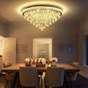 Dia 32" Modern Crystal Chandeliers LED Dimmable Living Room Chandelier Black Pendant Lighting Crystal Ceiling Light Fixture for Entrance Bedroom Hallway Foyer