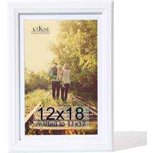 KTKDE 12x18 Wooden Picture Frame,Display Pictures 11x17 with Mat or 12x18 Without, Tempered Glass, 18 by 12 White Frame Wall Gallery Photo Frames Poster Frame best gift