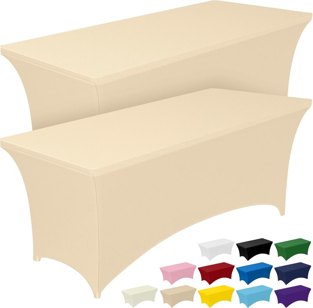 Pureegg Spandex Tablecloth 6ft - 2 Pack, Fitted and Tight Cloth for Rectangle Table, Wrinkle-Free and Stretch Table Cover for Party, Wedding, Banquet and Birthday, Champagne