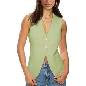 Fallorchid Womens Business Button Sleeveless V Neck Vest Fully Lined Suit Jacket Waistcoat