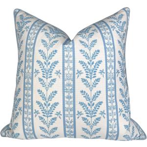Jillien Harbor The Louis Blue Floral Block Print Pillow Cover  Decorative Throw Pillow Cover with Off-White Background  Grandmillennial Home Decor, 20" x 20"