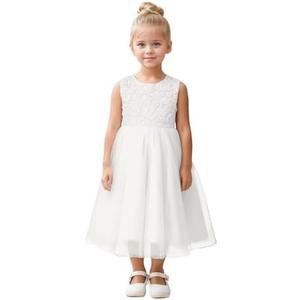 LeLeBlüm Tulle Flower Girl Dresses for Wedding Girls Formal Dress Princess Pageant Dresses for Girls Lace Dress Ball Gown, Size 6-7Y