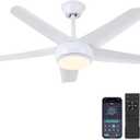 White Ceiling Fans with Lights - 44" Modern Ceiling Fans with 5 Blades and 3CCT Dimmable, Low Profile Ceiling Light Fixture, Indoor/Outdoor Ceiling Fan Light for Bedroom, Covered Patios