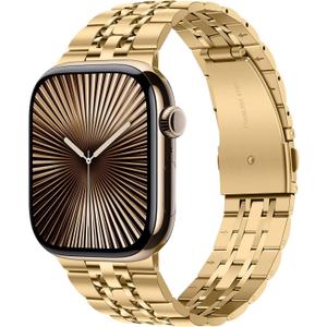 Tasikar Band Compatible with Apple Watch Band 49mm 46mm(Series 11/10) 45mm 44mm 42mm Men Women Strap Stainless Steel Metal Bracelet Compatible with iWatch SE Series 11 10 9 8 7 6 5 4 3, Gold