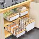 Pull-Out Double/Single Tier Dish Rack for Cupboard, Slide Out Dish Drying Rack for Kitchen Cabinets, Pull Out Drawer for Kitchen Under Sink Organizer (Double Tier Dish Rack)