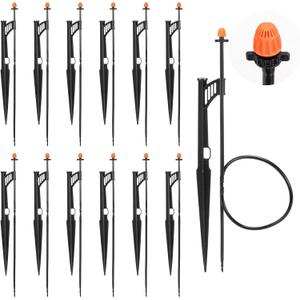 12 Sets 360Drip Micro Spray Emitters with Sprinkler Stake, Drip Sprinkler Heads with Adjustable Riser 1/4" Irrigation Tubing and Barbed Coupler,Micro Sprinkler Assembly for Garden Irrigation System
