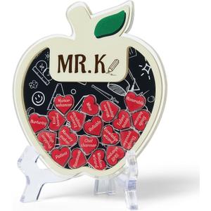 COSHAYSOO Monogrammed Teacher Appreciation Inspirational Gifts for Men Nursing Clinical Instructor Special Education Teacher Small Gift Office Desk Decor Apple Acrylic Sign Plaque Initial Letter K (Beige MR)