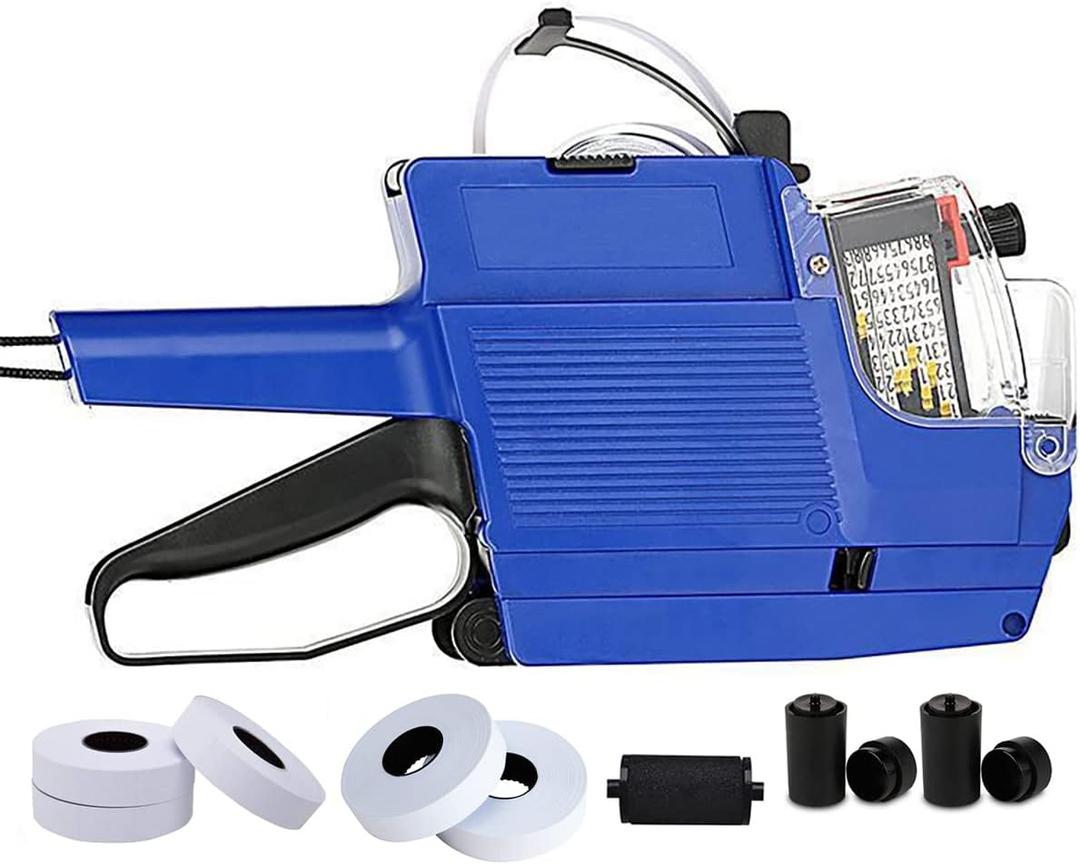 2-Line 20 Digits MX6600 Price Label Gun with 5 Rolls/2800 White Labels 3 Ink Rolls,Price Labeler Tag Maker Machine with String for Office Retail Shop Grocery Store Yard Sale(MX6600 Blue) (Blue)