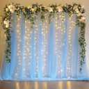 Fomcet Baby Blue Tulle Backdrop Curtains with Lights String 10FT X 8FT Sheer Curtain with Lights Tulle Curtains Backdrop for Wedding Birthday Party Photo Shoot (2 Panels 5x8FT)