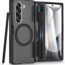 Caka for Samsung Galaxy Z Fold 6 Case [Thinner S Pen Holder Slot] [Magnetic Charging] [Hinge Protection] [Built-in Screen Protector] Translucent Hard Shockproof Magnet Phone Cover for Fold6 - Black