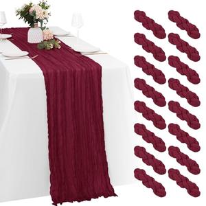 12 Pack Cheesecloth Table Runner 20 x 120 inch Cheese Cloth Table Runner Bulk,Romantic Boho Sheer Gauze Fabric Table Runners for Wedding Reception,Party,Bridal Shower Table Decor(Burgundy)