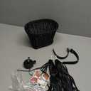 Kid's Bicycle Basket Streamers Set, Children's Bike Handlebar Wicker Basket with Colourful Bike Streamers Bell and Stickers, Bike Decoration Accessories Kit for Girls (Black)