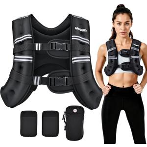 PACEARTH Weighted Vest,6lb/8lb/10lb/12lb/16lb/20lb/25lb/30lb Weight Vest with Reflective Stripe, Body Weight Vests for Women, Men, Weight Loss Workout, Strength Training, Running, Walking, Jogging (Black)