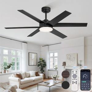 Fanbulous 52 Inch Ceiling Fans with Lights and Remote, Reversible 6 Blades, Dimmable, 3000K-6000K Adjustable, Outdoor Ceiling Fans for Patios, Large Ceiling Fan for Indoor or Covered Outdoor, Black