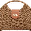 Summer Straw Bag for Women Straw Hand-woven Top-handle Handbag Crossbody Tote Clutch Bags for Travel (Khaki)