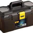 Deli Small Tool Box, 15in Plastic Toolbox with Handle,Portable Tool Box with Removable Tray and Lockable Design,Tool Storage Box for Home, Workbench and Garage Organization