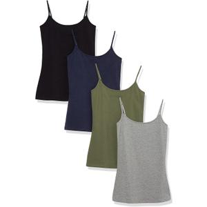 Amazon Essentials Women's Slim-Fit Camisole, Pack of 4 (Large, Black/Grey/Navy/Olive)