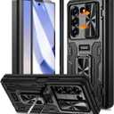 Caka Case for Galaxy Z Fold 6 - Full Body PC & TPU Dual Layer Shockproof Case with Ring Stand, Screen Protector, Hinge Protection & Slide Camera Cover, Black