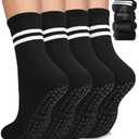 Pilates Socks with Grips for Women, Non-Slip Yoga Athletic Socks for Barre Barefoot Workout Hospital (US, Alpha, Small, Medium, Regular, Regular, 4 Black- 4 Pairs)