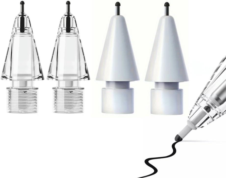 Replacement Pencil Tips for Apple Pencil Pro,Pencil Pro Tips fit for Apple 2nd 1st Gen USB-C,and Logitech Crayon Digital Pencil,Needle Pencil Tips with Case,Noiseless IPad Pro Pencil Sets(4B&2B) White