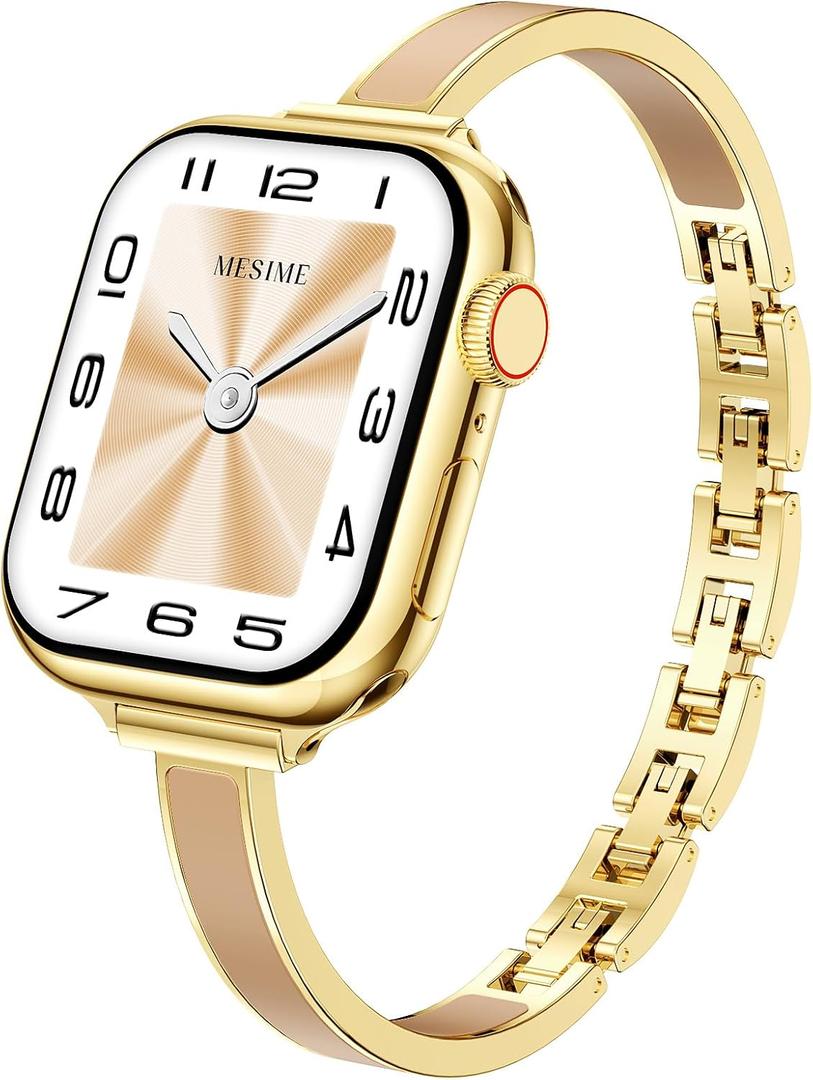 Mesime Slim Dressy Watch Band Compatible with Apple Watch Bands for Women 49mm/46mm/45mm/44mm/42mm(Series 3 2 1), Jewelry Bracelet Metal Designer Fancy Strap 