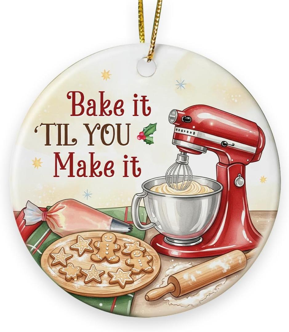 7 x Baking Christmas Ornament 2026 - Funny Gifts for Bakers, Ceramic Bake Christmas Ornament for Christmas Tree, Baker Gifts for Women Pastry Chef Friends Mom, Cute Baking Gift for Lovers