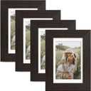 4x6 Picture Frame with Mat for 3.5x5, Distressed Black Wood Grain Gallery Wall Picture Frames for Tabletop or Wall Mounting(4 Pack, Black)
