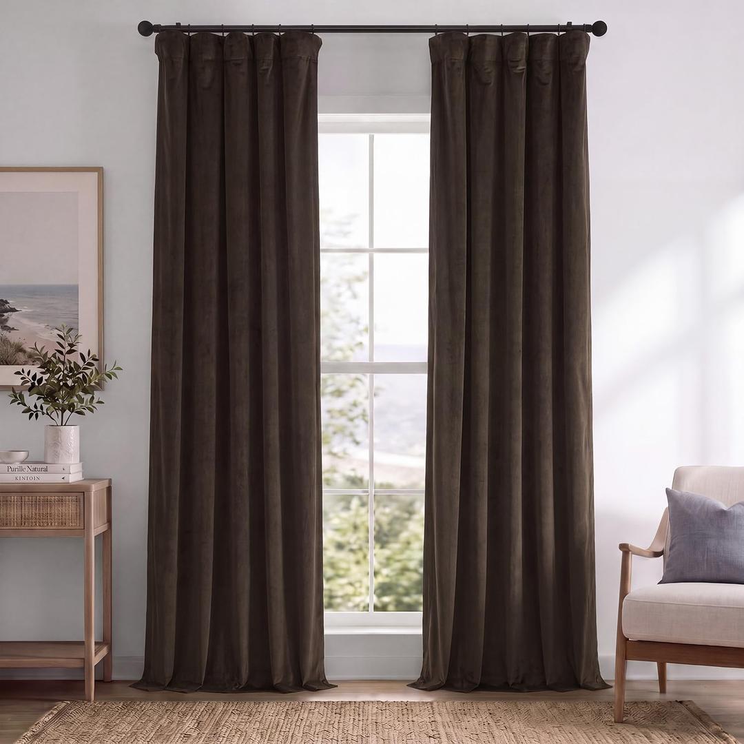 HPD Half Price Drapes Signature Velvet Thermal Blackout Curtains for Living Room 120 Inch Long (1 Panel) Rod Pocket Insulated Blackout Curtains for Bedroom Window Curtains, 50W x 120L, Java