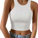 LouKeith Womens Cropped Tank Tops Racerback High Neck Ribbed Cotton Fitted Sleeveless Crop Tank Basic Top (Medium, White)