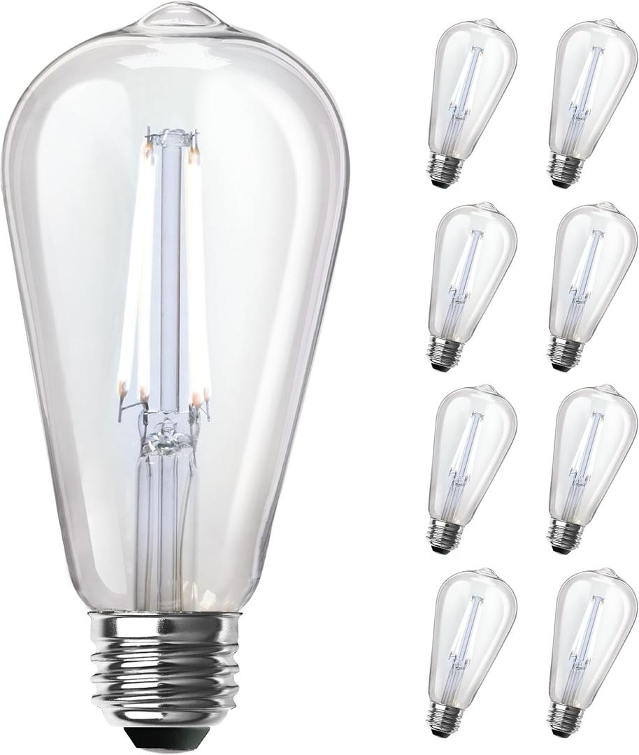 Feit Electric ST19 Vintage Edison LED Light Bulb, 60W Equivalent, Dimmable, 5000K Daylight, 800 Lumens, E26 Base, Retro Filament Light Bulbs, 15,000-Hour Lifetime, ST1960/CL/950CA/2/4, 8 Pack