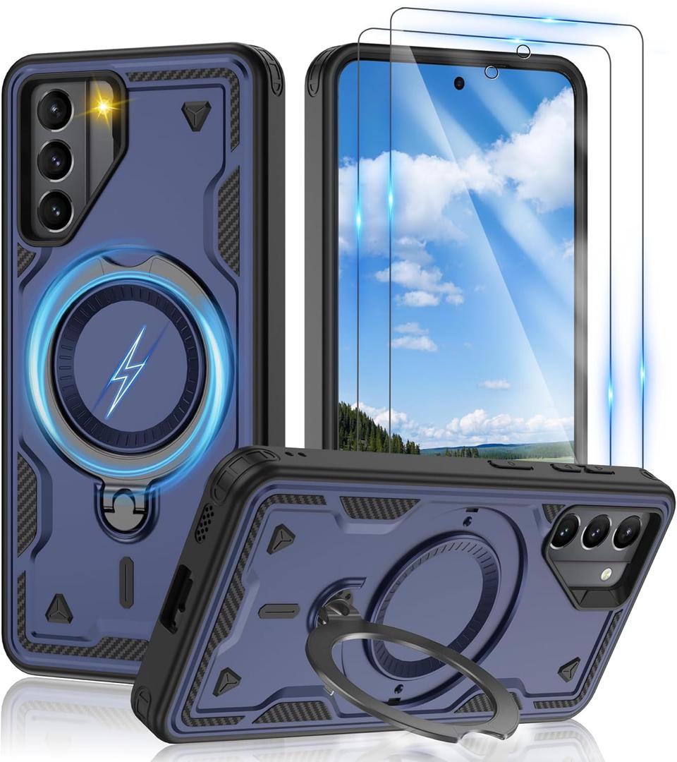 Gritup for Samsung Galaxy-S21 Case:Compatible with MagSafe & [HD Screen Protector2],Metal Rotated Kickstand,Military Grade Drop Proof Anti-Fingerprint Protective Case for Samsung S21,Blue