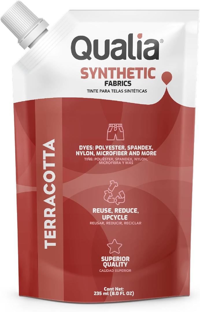Qualia Synthetic Fabric Dye, Easy to Use, Perfect for Synthetic Fabrics: Polyester, Spandex, Nylon, and More, Ultra-Concentrated Colors for Vibrant Results, Terracotta, 1 Pack, Exp Date: 31/MAY/2030