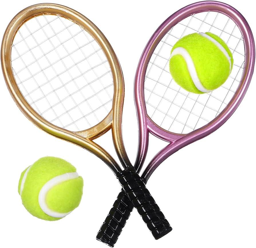 6sets Mini Tennis with Prop Miniature Ball and Random Rackets Accessory Sports Doll Balls Equipment Garden of Topper Kit Fairy Decorative Model House for Decoration (Random Color)