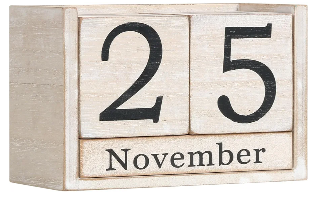 Wooden Block Calendar for Desk, Large Size Daily Desktop Perpetual Desk Calendar, Cute Date Display Desk Accessories for Home Office Decor, Teacher, Classroom, Reusable Yearly, Grey Beige