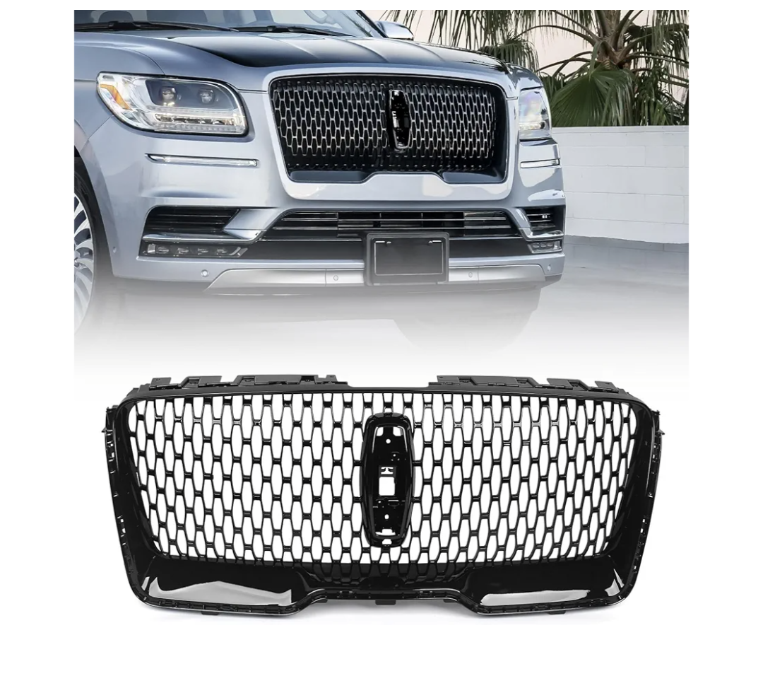JOLONG Front Upper Grille Fit for Lincoln Navigator 2018-2021 Bumper Upper Hood Grill Sport OE Style Replacement for JL7Z8200BA (Glossy Black